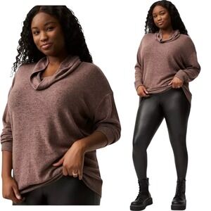 Torrid Super Soft Plush Cowl Neck Tunic Mauve Heathered Sweater 3X #141 18855235